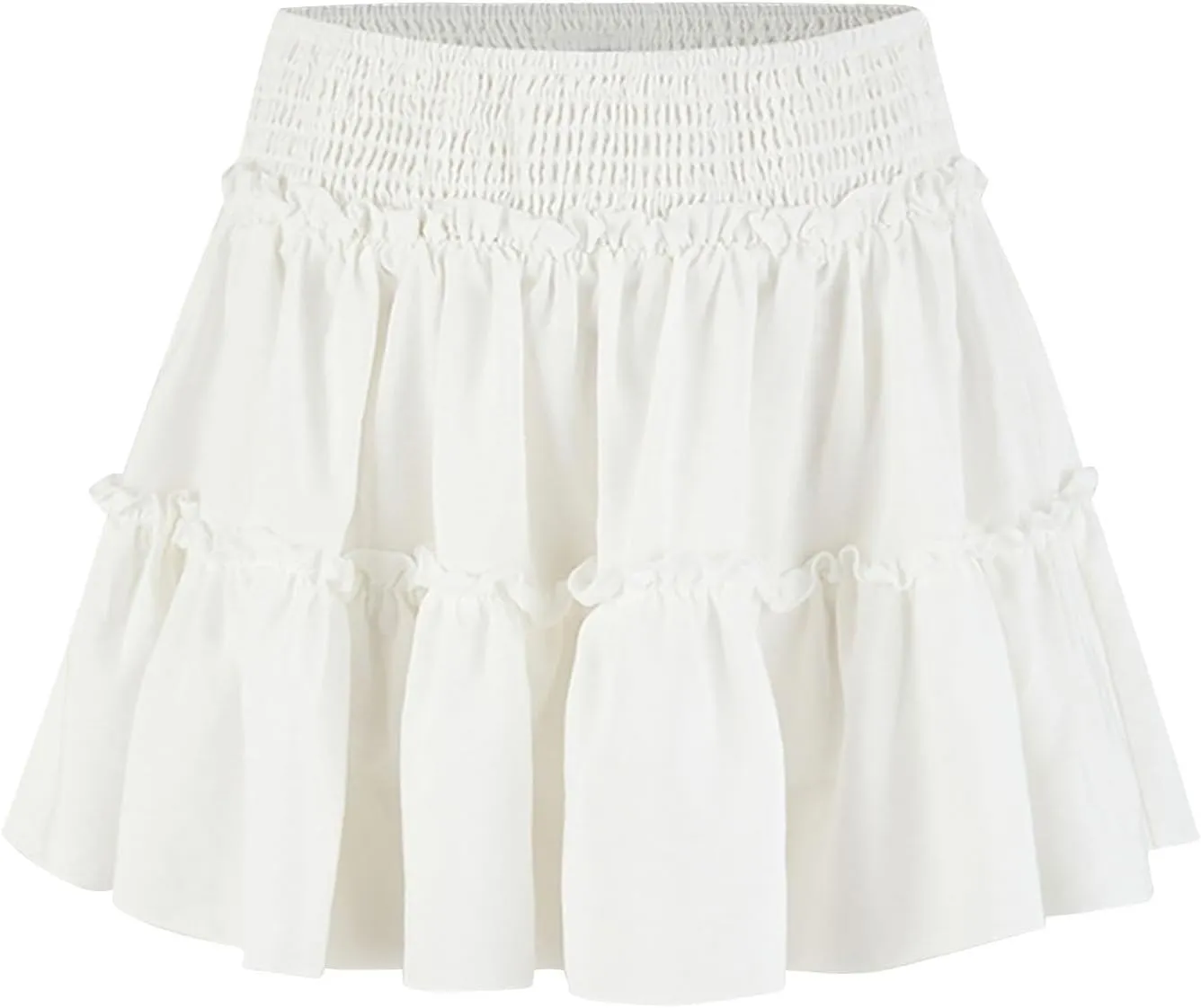 Women's Pleated Skater Skirt High Waisted Layered Ruffles Flared Mini Short Skirts Summer Beach Vacation Skirts