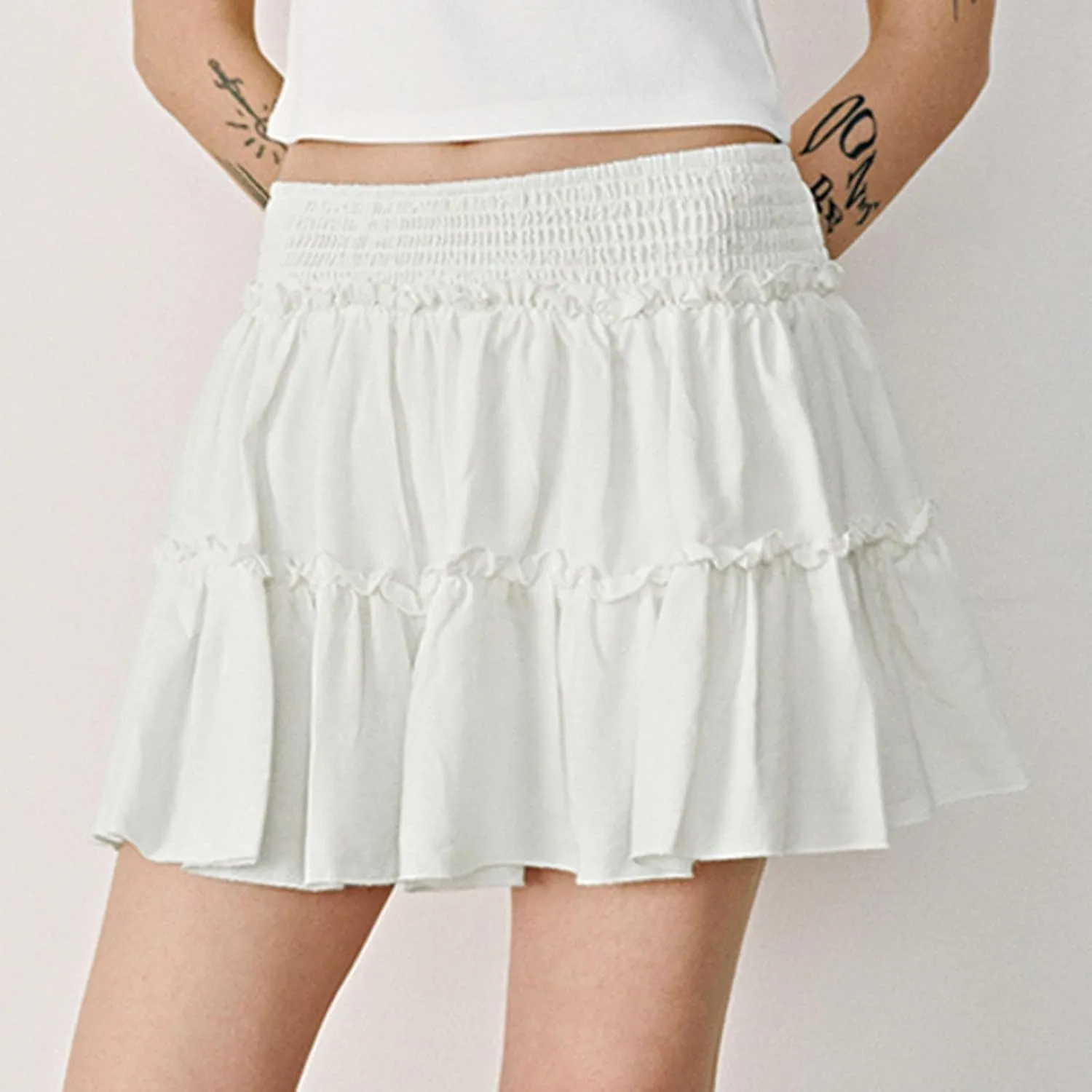 Women's Pleated Skater Skirt High Waisted Layered Ruffles Flared Mini Short Skirts Summer Beach Vacation Skirts