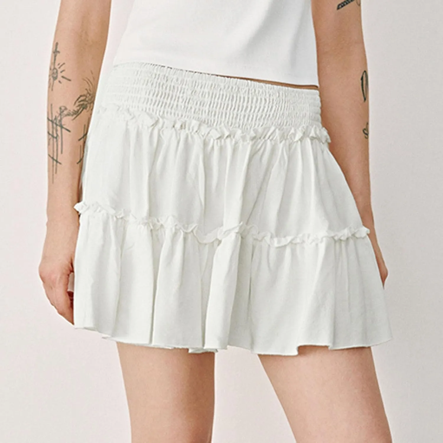 Women's Pleated Skater Skirt High Waisted Layered Ruffles Flared Mini Short Skirts Summer Beach Vacation Skirts