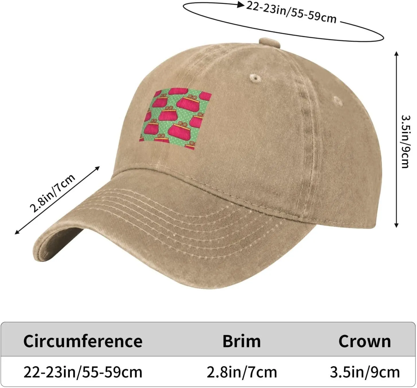 Women's Purse Seamless Pattern Baseball Cap for Men Women 100% Cotton Adjustable Low Profile Golf Dad Hat