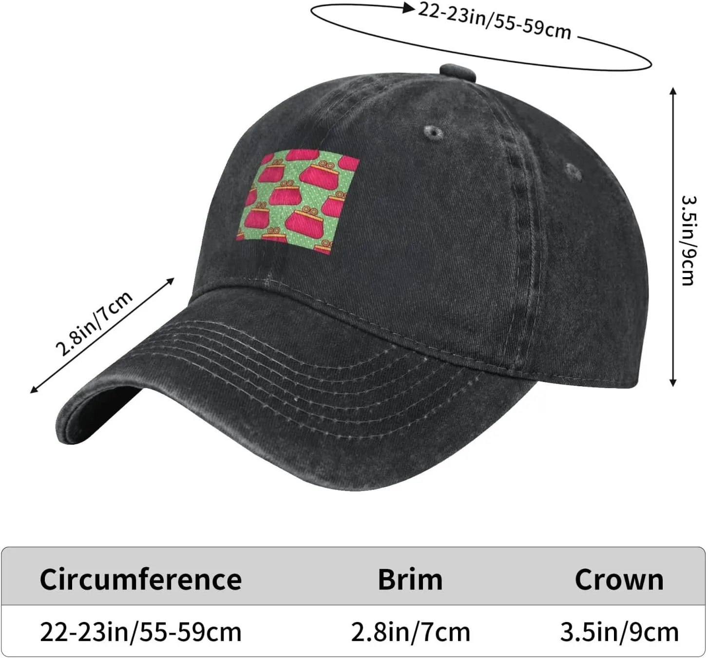 Women's Purse Seamless Pattern Baseball Cap for Men Women 100% Cotton Adjustable Low Profile Golf Dad Hat