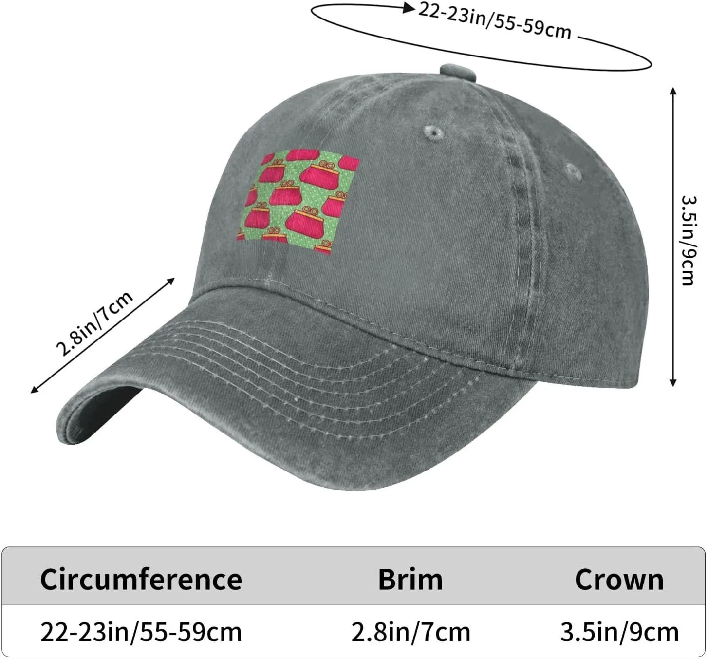 Women's Purse Seamless Pattern Baseball Cap for Men Women 100% Cotton Adjustable Low Profile Golf Dad Hat