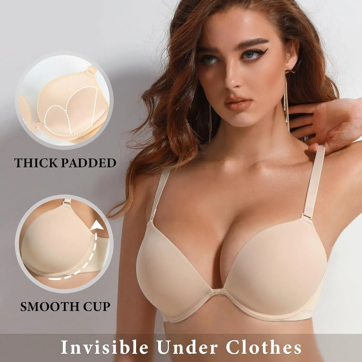 Women's Push Up Padded Bra Seamless T-Shirt Underwire Plunge Bra Add One Cup