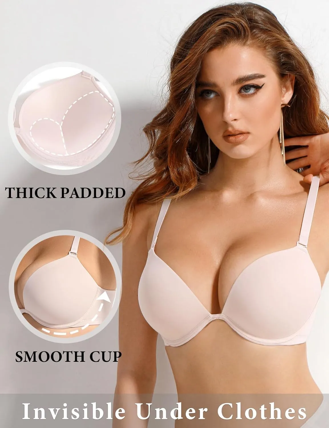 Women's Push Up Padded Bra Seamless T-Shirt Underwire Plunge Bra Add One Cup