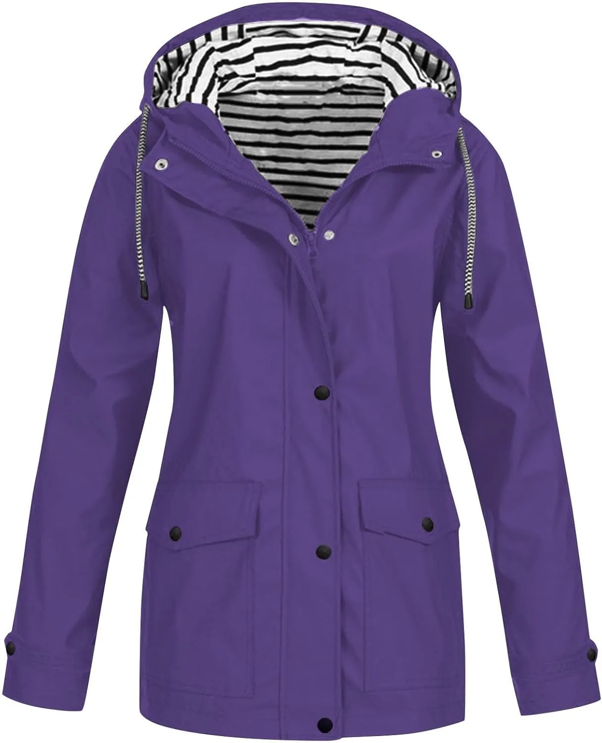 Womens Rain Jacket Lightweight Waterproof Rain Coats,Plus Size Packable Long Outdoor Windbreaker Hooded Drawstring Outwear