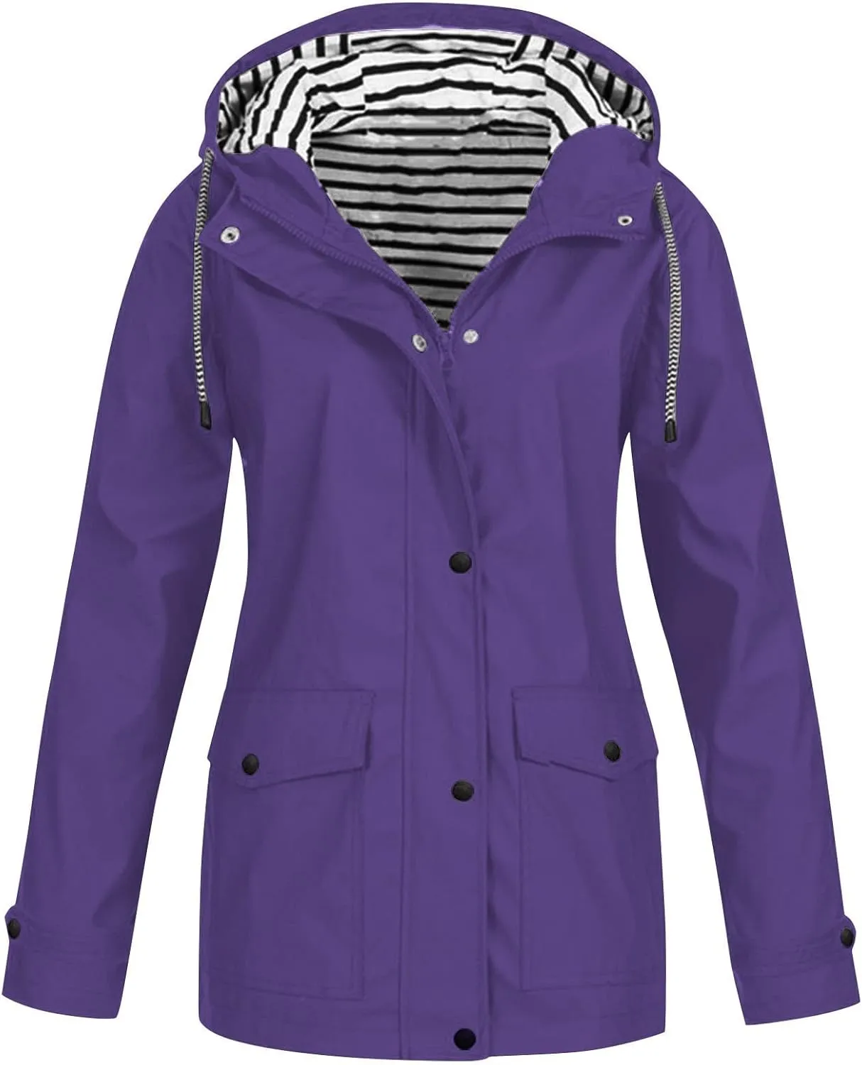 Womens Rain Jacket Lightweight Waterproof Rain Coats,Plus Size Packable Long Outdoor Windbreaker Hooded Drawstring Outwear