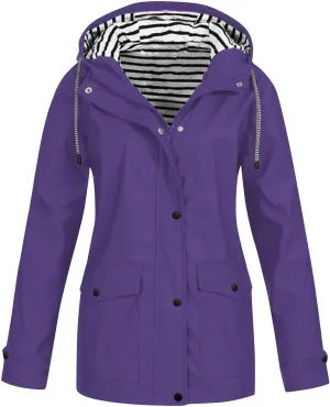 Womens Rain Jacket Lightweight Waterproof Rain Coats,Plus Size Packable Long Outdoor Windbreaker Hooded Drawstring Outwear