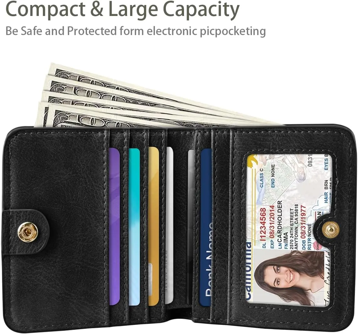 Womens Small RFID Blocking Wallet Compact Bifold Pocket Cute Credit Card Holder Leather Coin Slot Ladies Mini Purse with ID Window, Dried Flowers