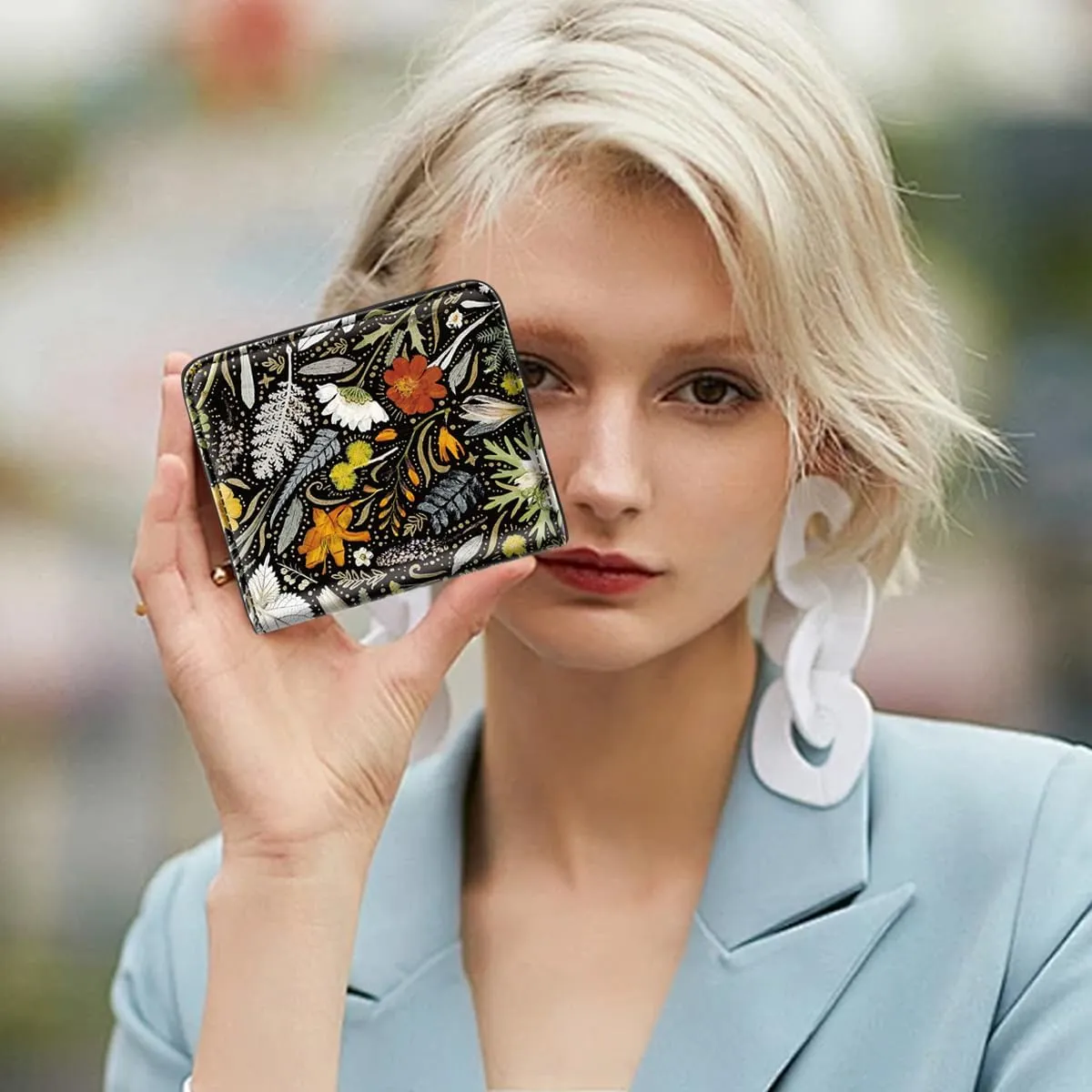 Womens Small RFID Blocking Wallet Compact Bifold Pocket Cute Credit Card Holder Leather Coin Slot Ladies Mini Purse with ID Window, Dried Flowers