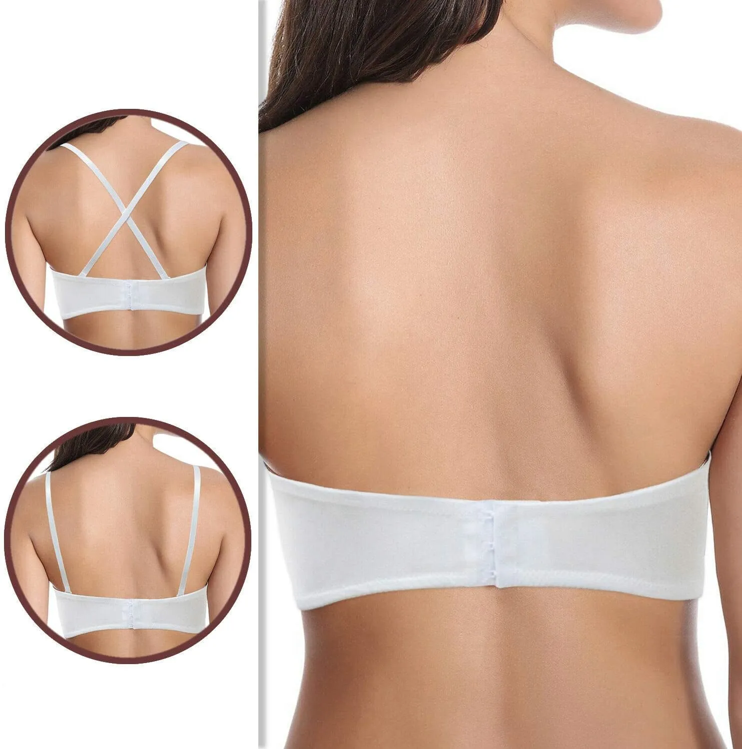 Women's Strapless Push Up Bra Underwired Thick Padded Low Cut T-Shirt Convertible Supportive Bras with Clear Straps