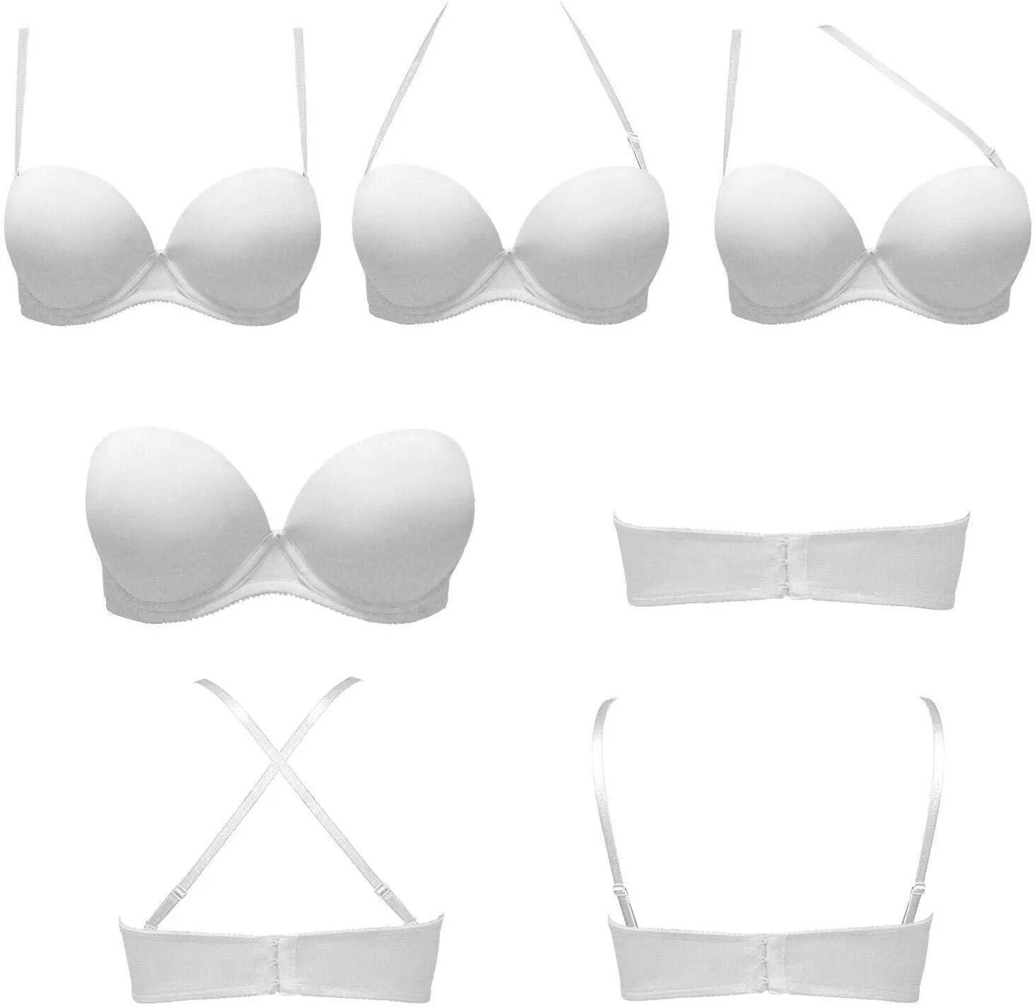 Women's Strapless Push Up Bra Underwired Thick Padded Low Cut T-Shirt Convertible Supportive Bras with Clear Straps