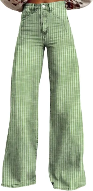 Womens Striped Wide Leg Jeans Y2K Bell Bottom Low Waisted Flare Jeans Casual Baggy Bootcut Denim Pants