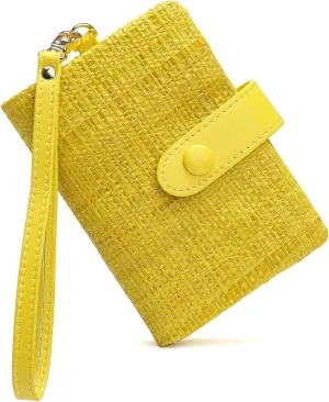 Womens Wallet Natural Raffia Grass Small Wristlet wallets With Coin Pocket ID Window Card Holder