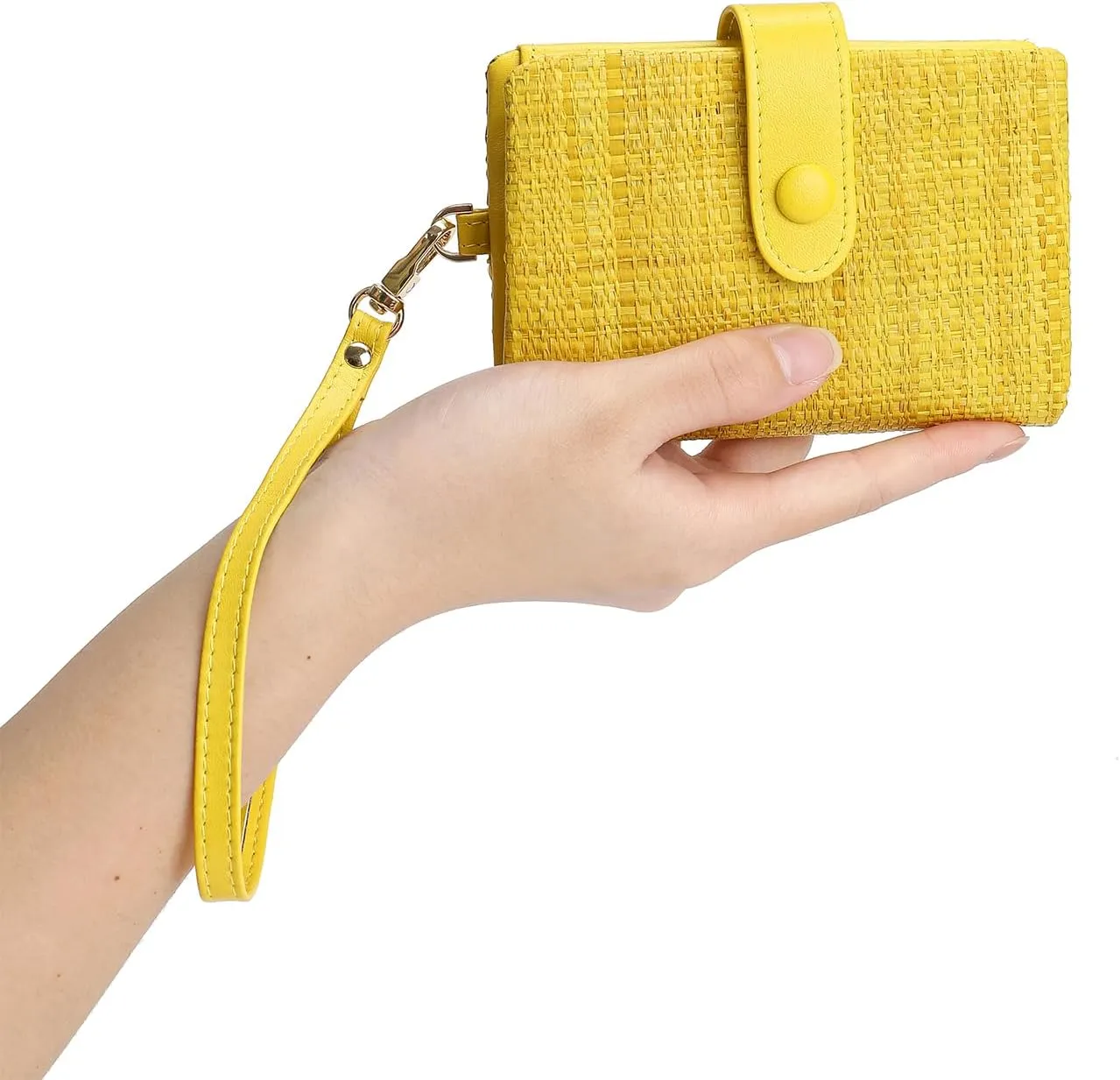 Womens Wallet Natural Raffia Grass Small Wristlet wallets With Coin Pocket ID Window Card Holder
