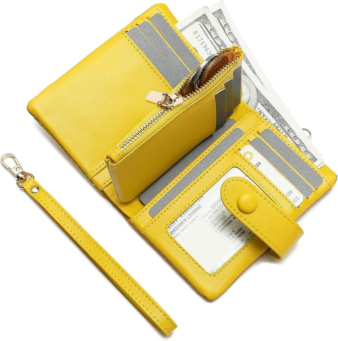 Womens Wallet Natural Raffia Grass Small Wristlet wallets With Coin Pocket ID Window Card Holder