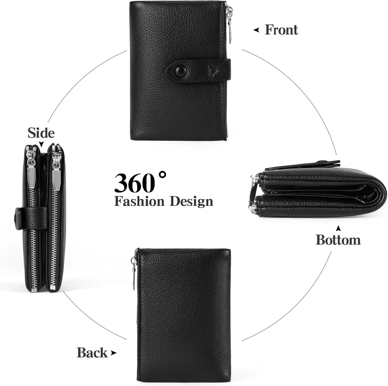 Women's Wallet, PU Leather Wallet Small Purse, Multifunctional Slim Bifold Zipper Clutch Purse, Large Capacity Card Holder Small Women's Wallet for Women, 04black, Retro