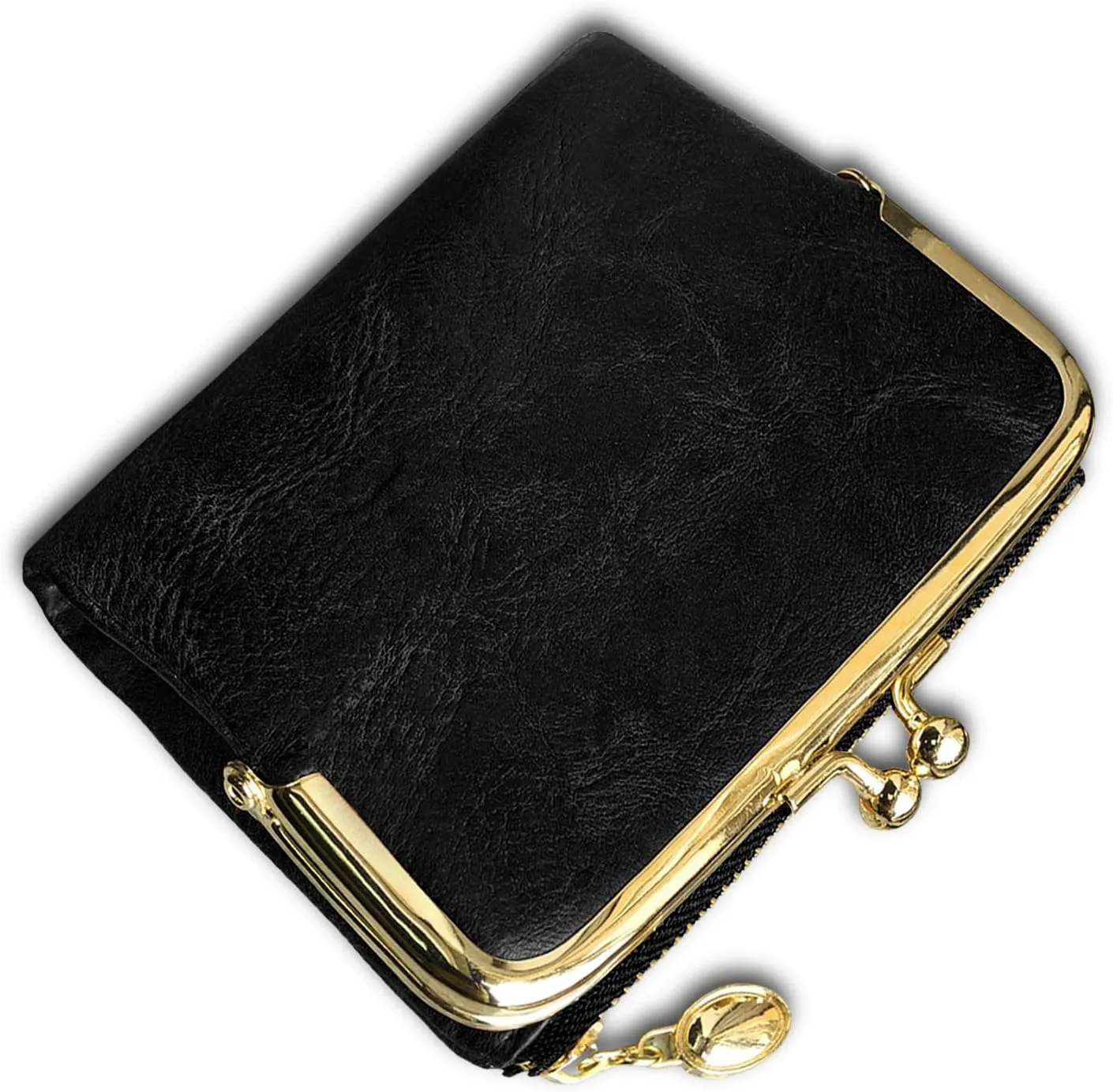 Womens Wallet Small Bifold Rfid Ladies Mini Vintage Coin Purse With Zipper and Kiss Lock (Black)