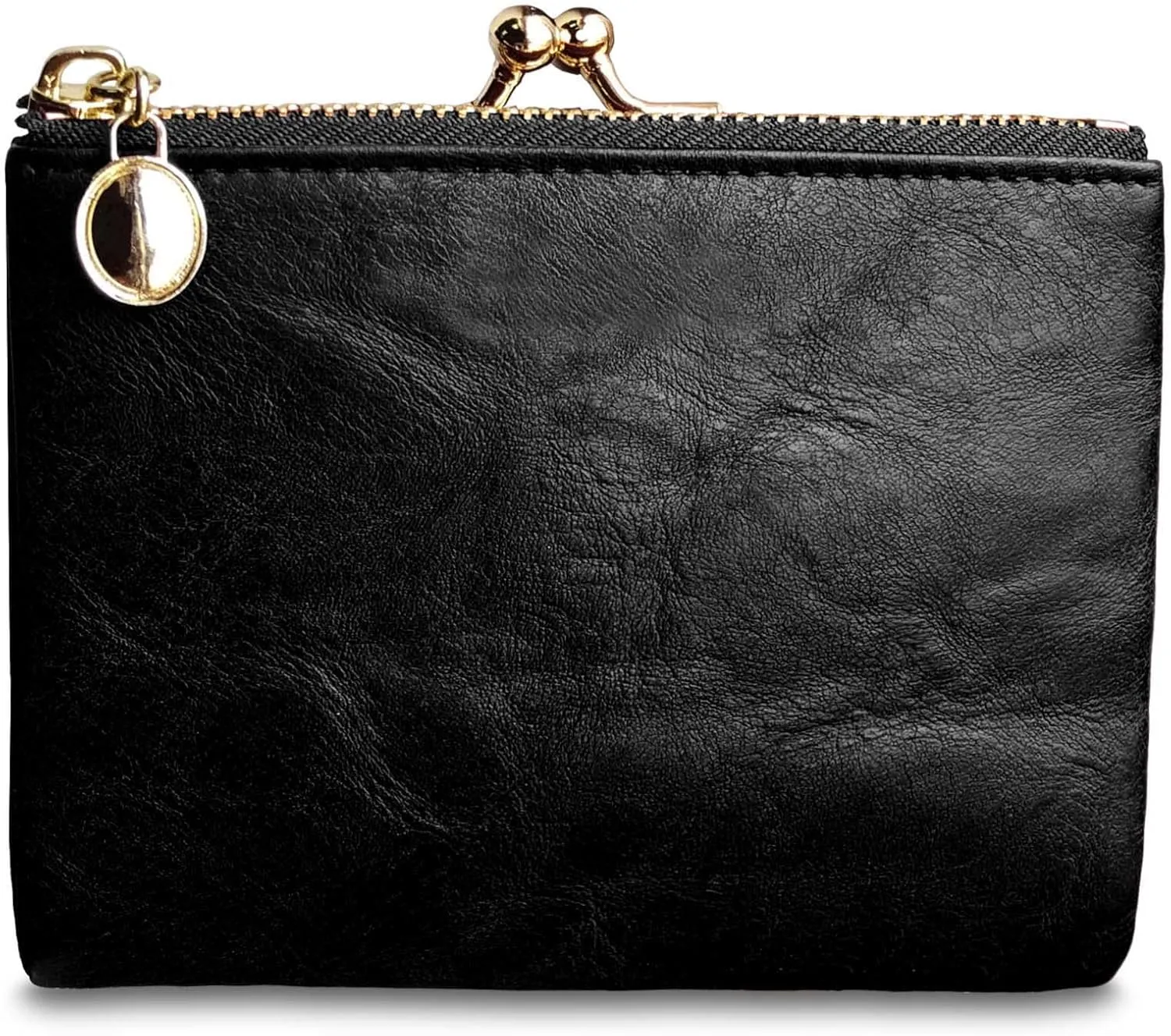 Womens Wallet Small Bifold Rfid Ladies Mini Vintage Coin Purse With Zipper and Kiss Lock (Black)