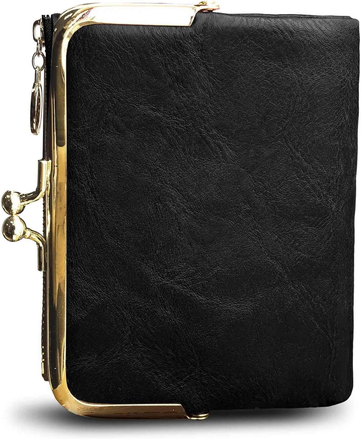 Womens Wallet Small Bifold Rfid Ladies Mini Vintage Coin Purse With Zipper and Kiss Lock (Black)