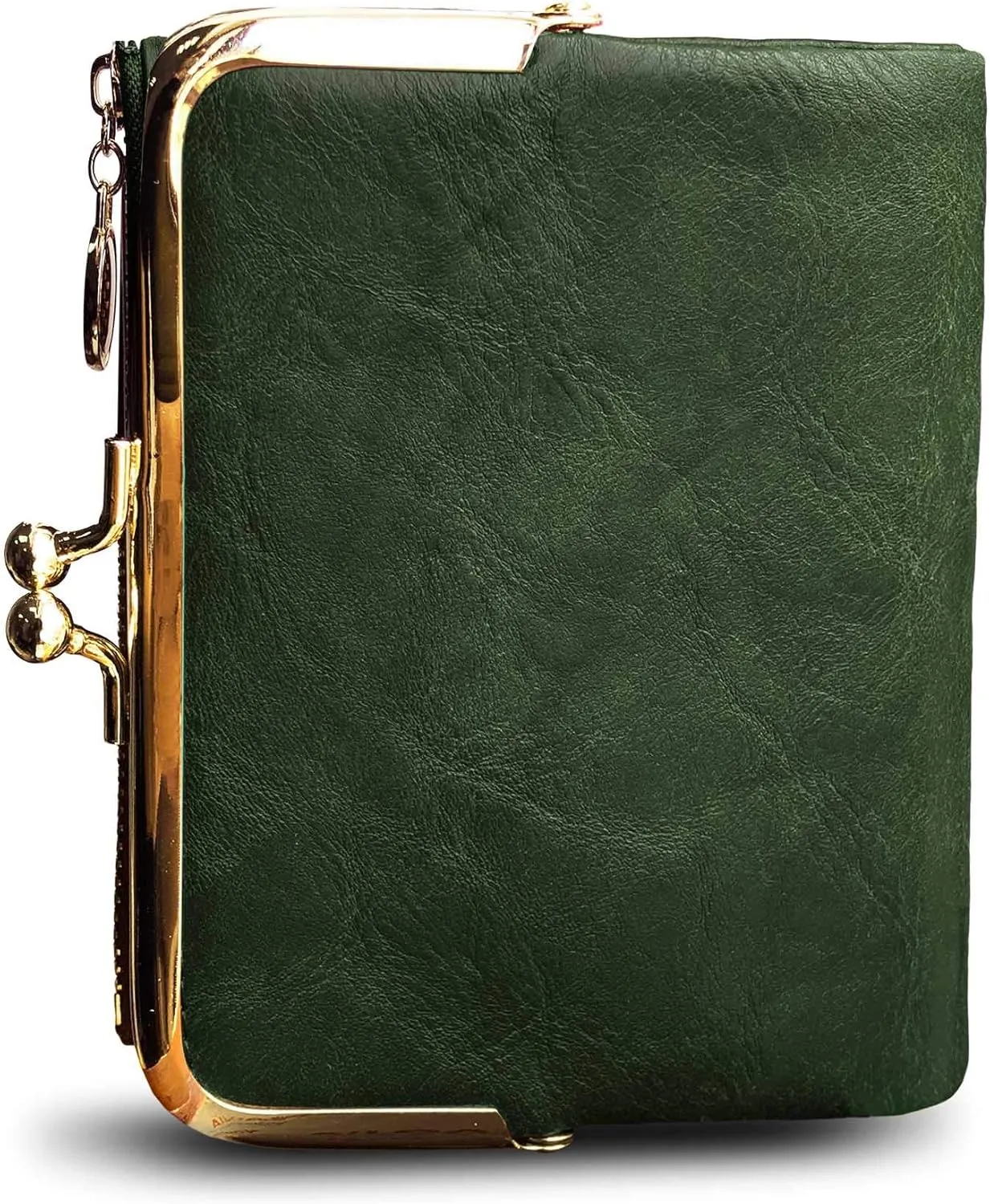 Womens Wallet Small Bifold Rfid Ladies Mini Vintage Coin Purse With Zipper and Kiss Lock (Green)