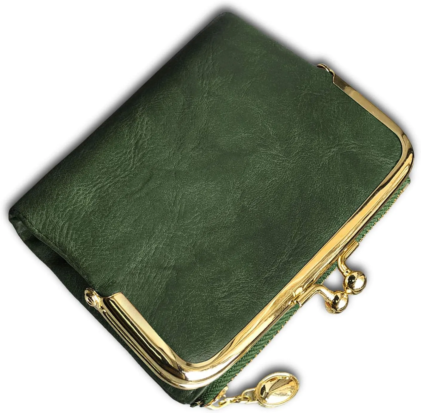 Womens Wallet Small Bifold Rfid Ladies Mini Vintage Coin Purse With Zipper and Kiss Lock (Green)