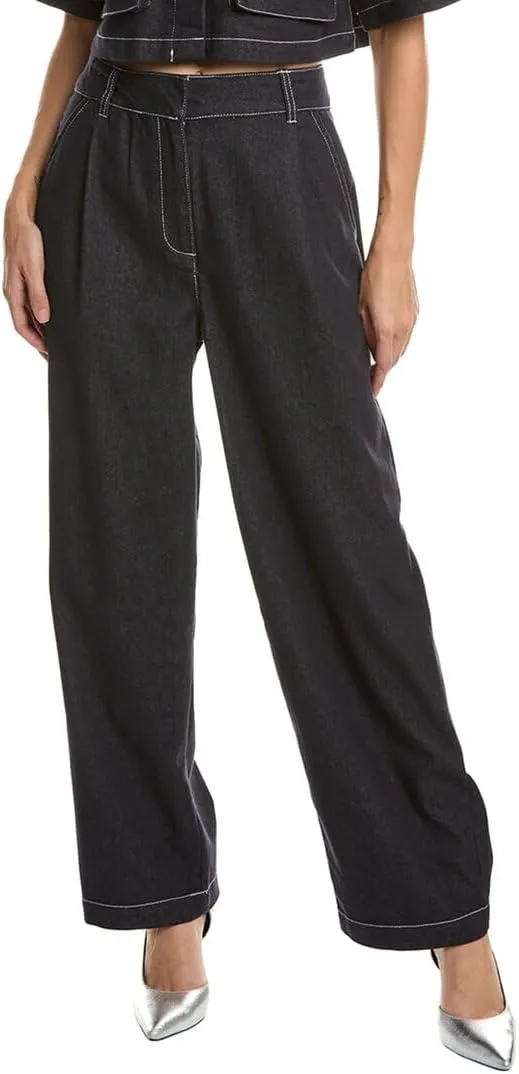 Women's Wide Leg Pleated Denim Pant