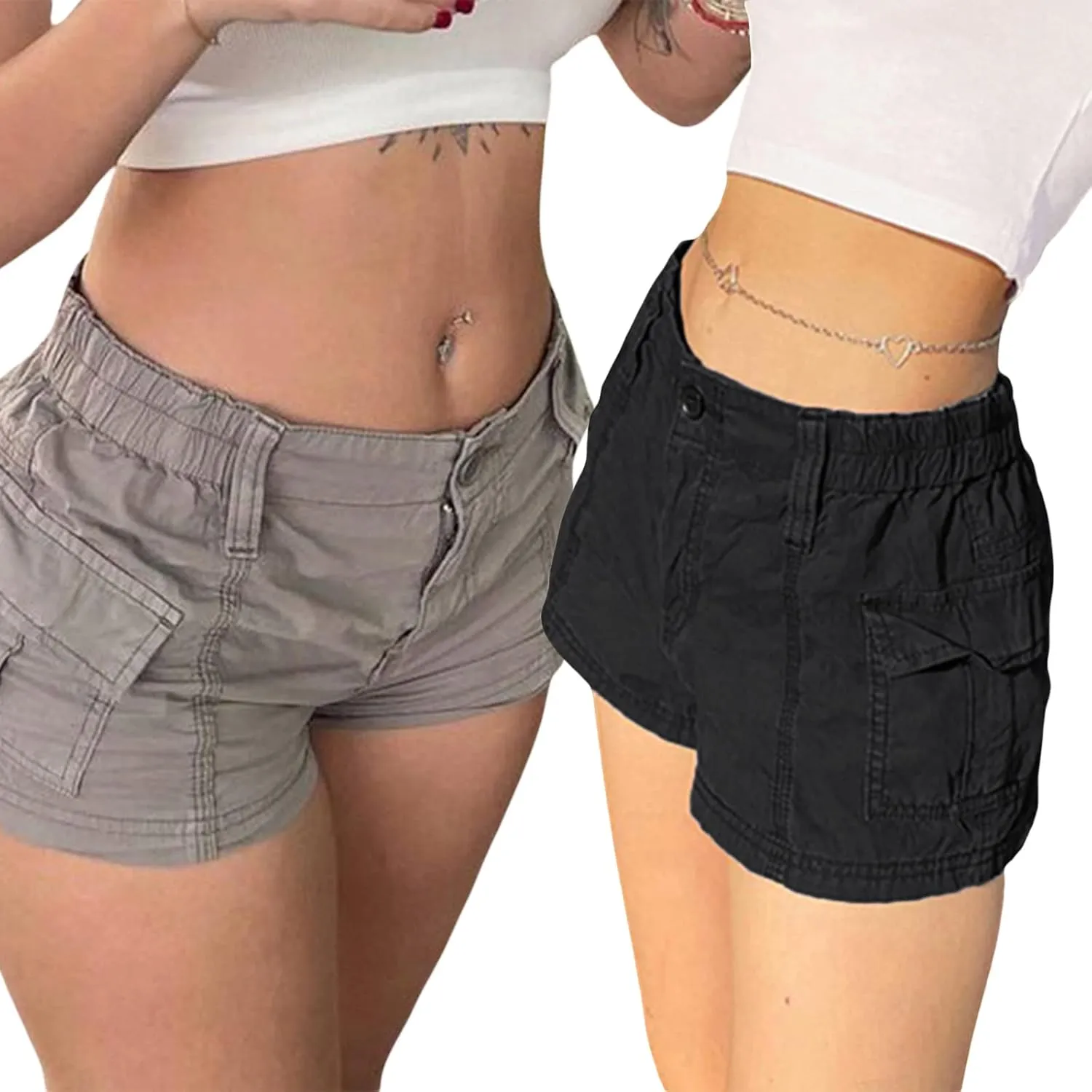 Womens Y2k Cargo Shorts Low Elastic Shorts E-Girl Slim Fit Cargo Micro Short Sweatpant Harajuku Streetwear