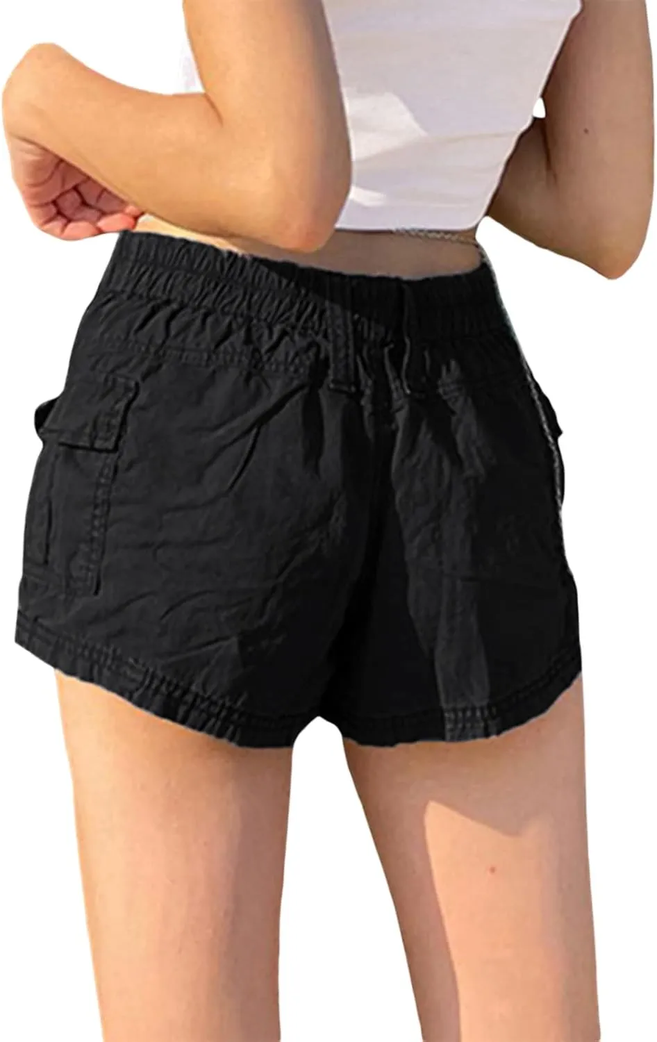 Womens Y2k Cargo Shorts Low Elastic Shorts E-Girl Slim Fit Cargo Micro Short Sweatpant Harajuku Streetwear