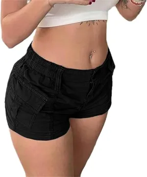 Womens Y2k Cargo Shorts Low Elastic Shorts E-Girl Slim Fit Cargo Micro Short Sweatpant Harajuku Streetwear