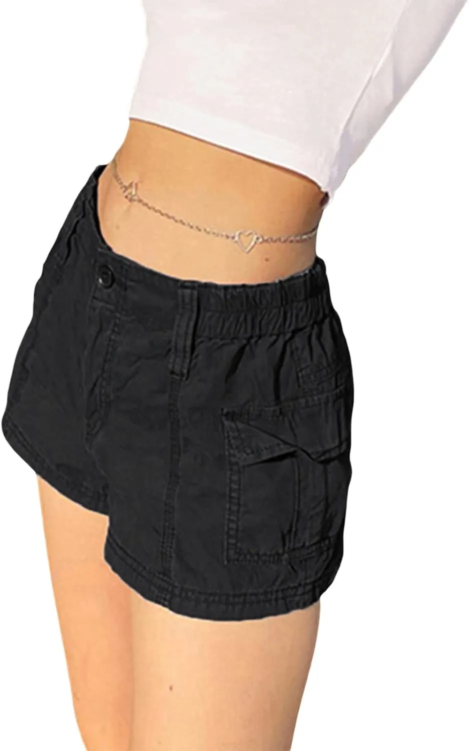 Womens Y2k Cargo Shorts Low Elastic Shorts E-Girl Slim Fit Cargo Micro Short Sweatpant Harajuku Streetwear