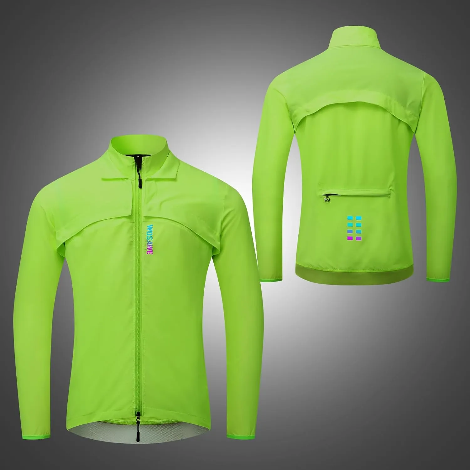 WOSAWE 2 in 1 Cycling Jacket Men Convertible Biking Vest Lightweight Reflective Windbreaker