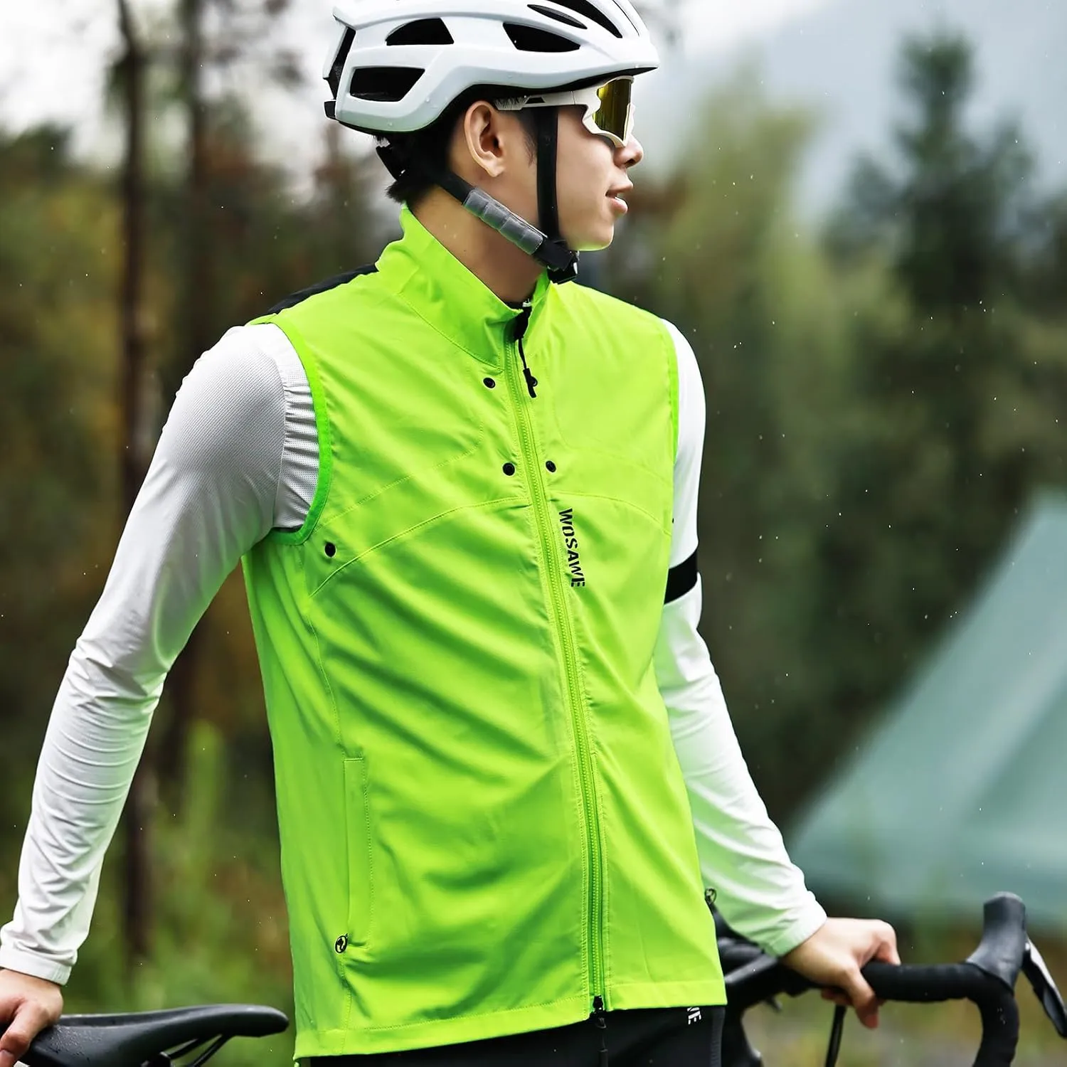 WOSAWE 2 in 1 Cycling Jacket Men Convertible Biking Vest Lightweight Reflective Windbreaker