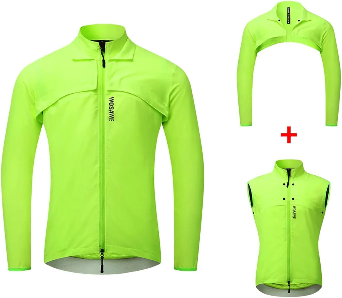 WOSAWE 2 in 1 Cycling Jacket Men Convertible Biking Vest Lightweight Reflective Windbreaker