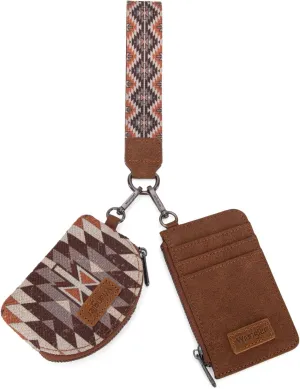 Wrangler Aztec Keychain Wristlet Wallets for Women Western Dual Pouch Wristlet Credit Card Holder Wallet with Zipper Pocket WG2213-W0051BR