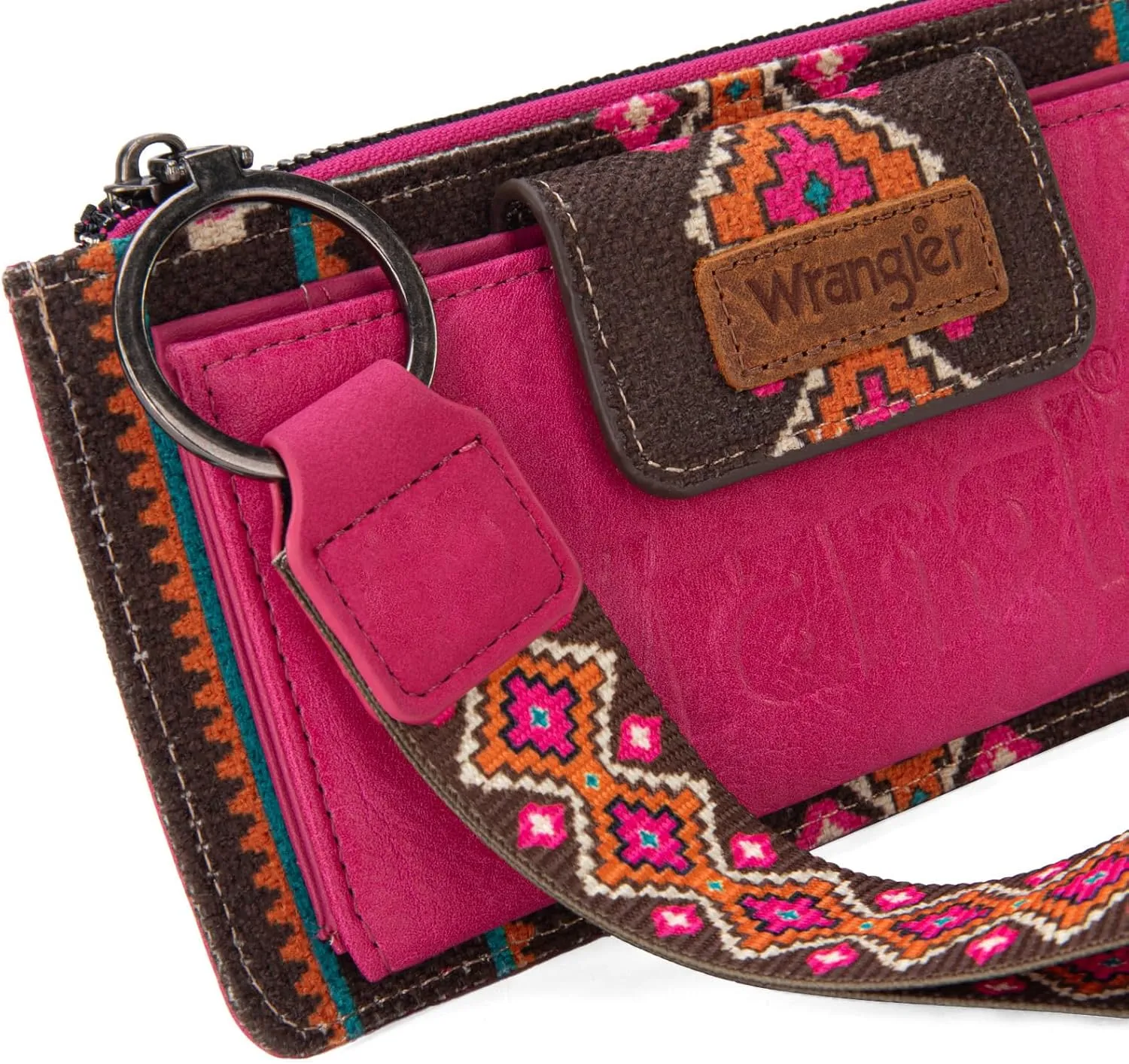 Wrangler Wallet Purse for Women Aztec Clutch Wristlet Wallet with Boho Credit Card Holder