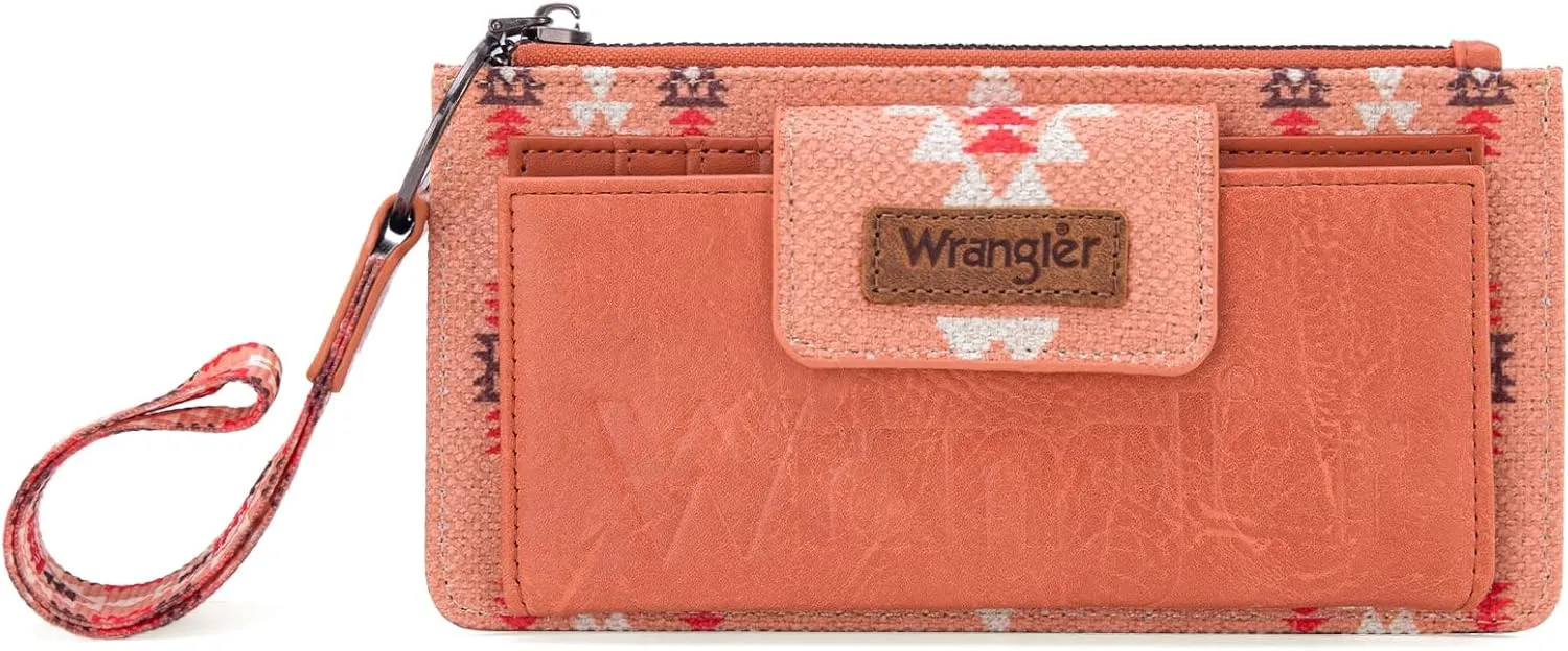 Wrangler Wallet Purse for Women Aztec Clutch Wristlet Wallet with Boho Credit Card Holder