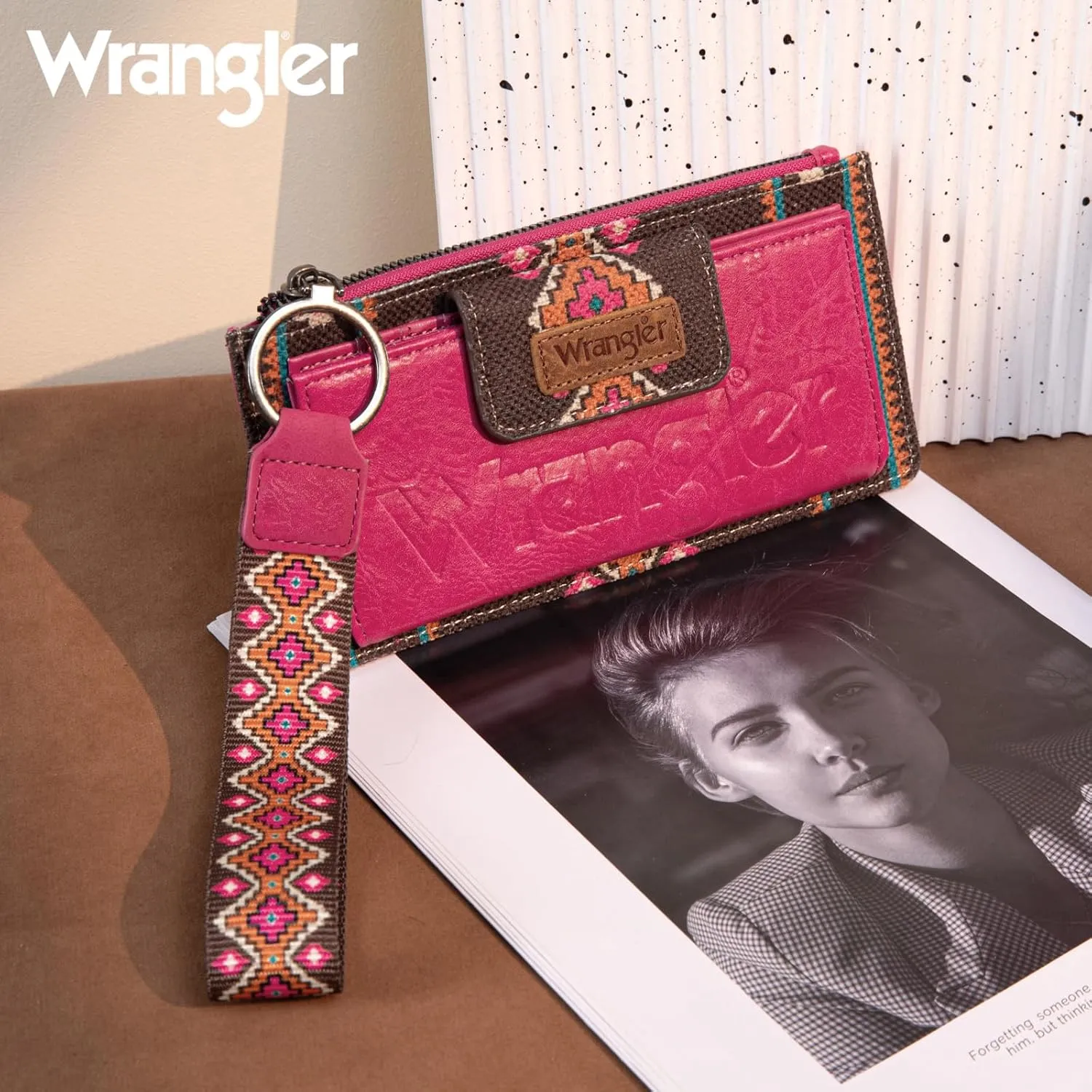 Wrangler Wallet Purse for Women Aztec Clutch Wristlet Wallet with Boho Credit Card Holder