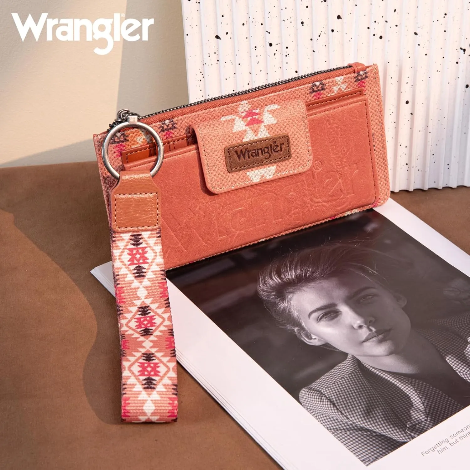 Wrangler Wallet Purse for Women Aztec Clutch Wristlet Wallet with Boho Credit Card Holder