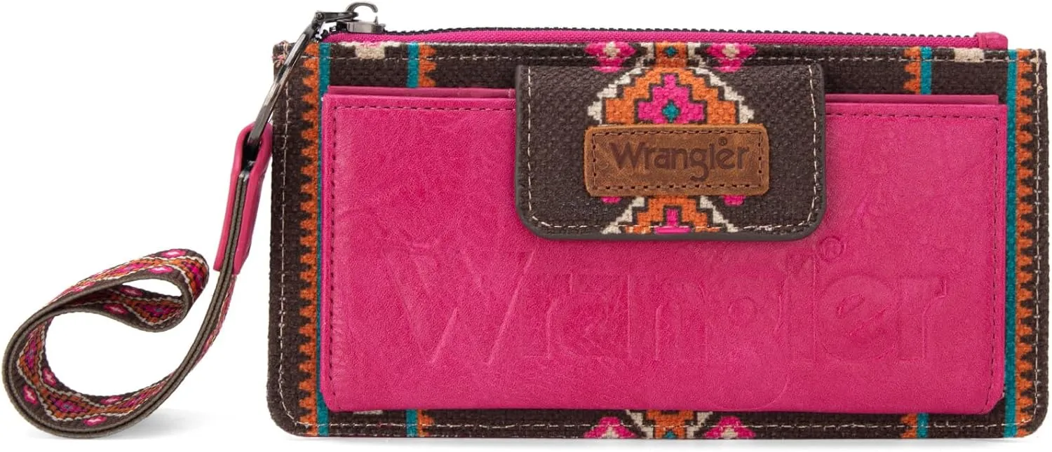 Wrangler Wallet Purse for Women Aztec Clutch Wristlet Wallet with Boho Credit Card Holder