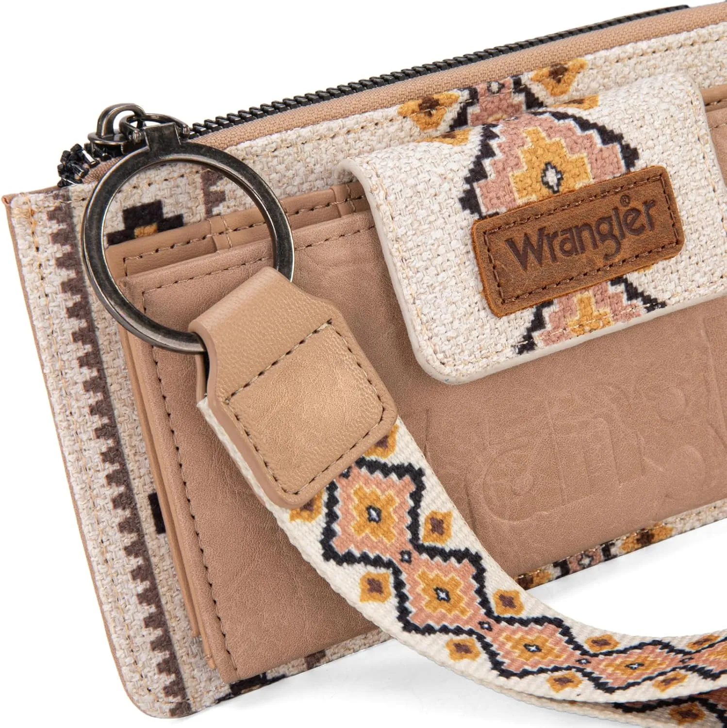 Wrangler Wallet Purse for Women Aztec Clutch Wristlet Wallet with Boho Credit Card Holder