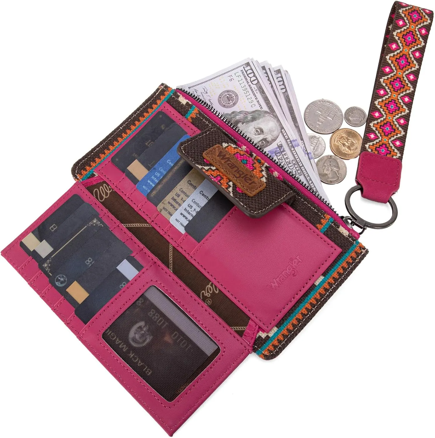 Wrangler Wallet Purse for Women Aztec Clutch Wristlet Wallet with Boho Credit Card Holder