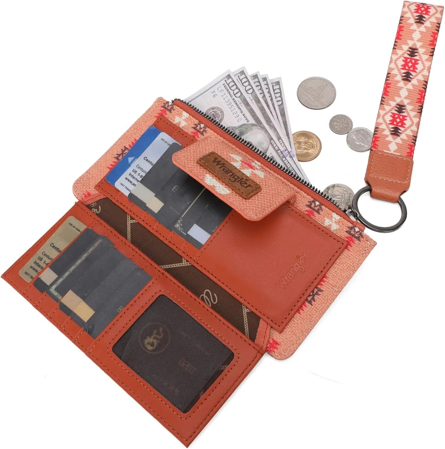 Wrangler Wallet Purse for Women Aztec Clutch Wristlet Wallet with Boho Credit Card Holder