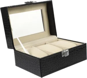 Wrist Watch Storage Case Elegant Black Pattern Watch Display Box Slot Organizer Transparent Lid for Easy Access and for Luxury