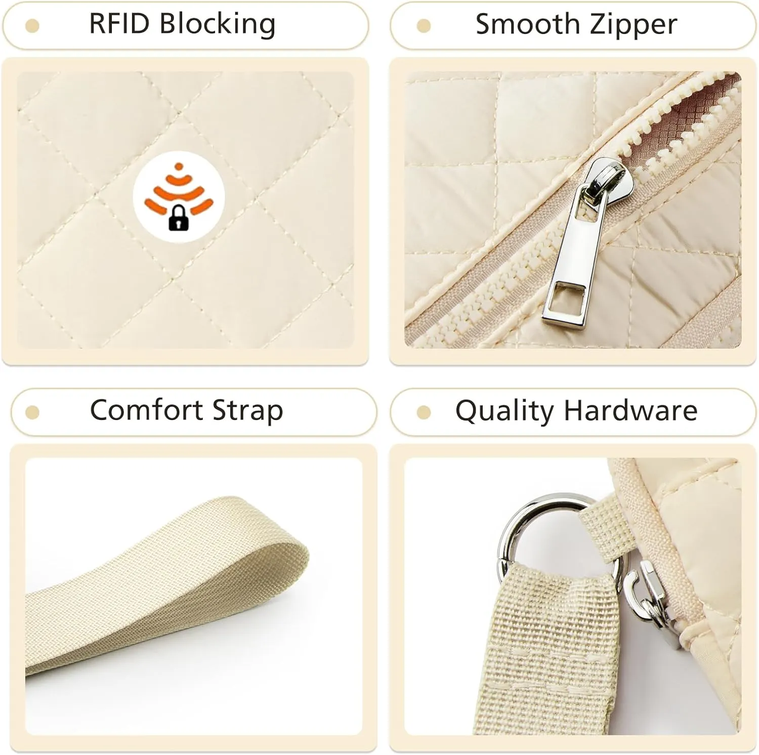 Wristlet Wallets Women RFID Card Holder 7.9" Phone Wallet Small Purse 3 Zipper Quilted Nylon Clutch Bag Daily Travel