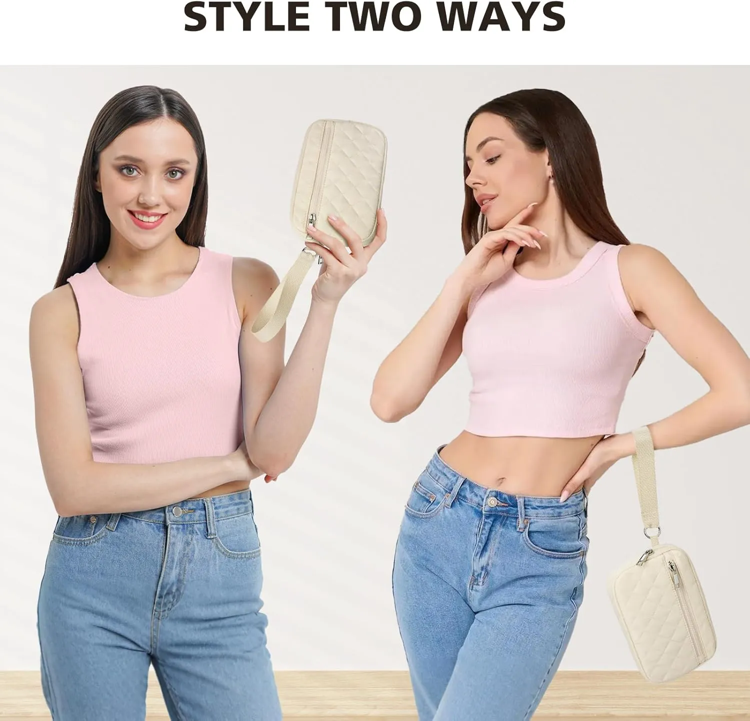 Wristlet Wallets Women RFID Card Holder 7.9" Phone Wallet Small Purse 3 Zipper Quilted Nylon Clutch Bag Daily Travel