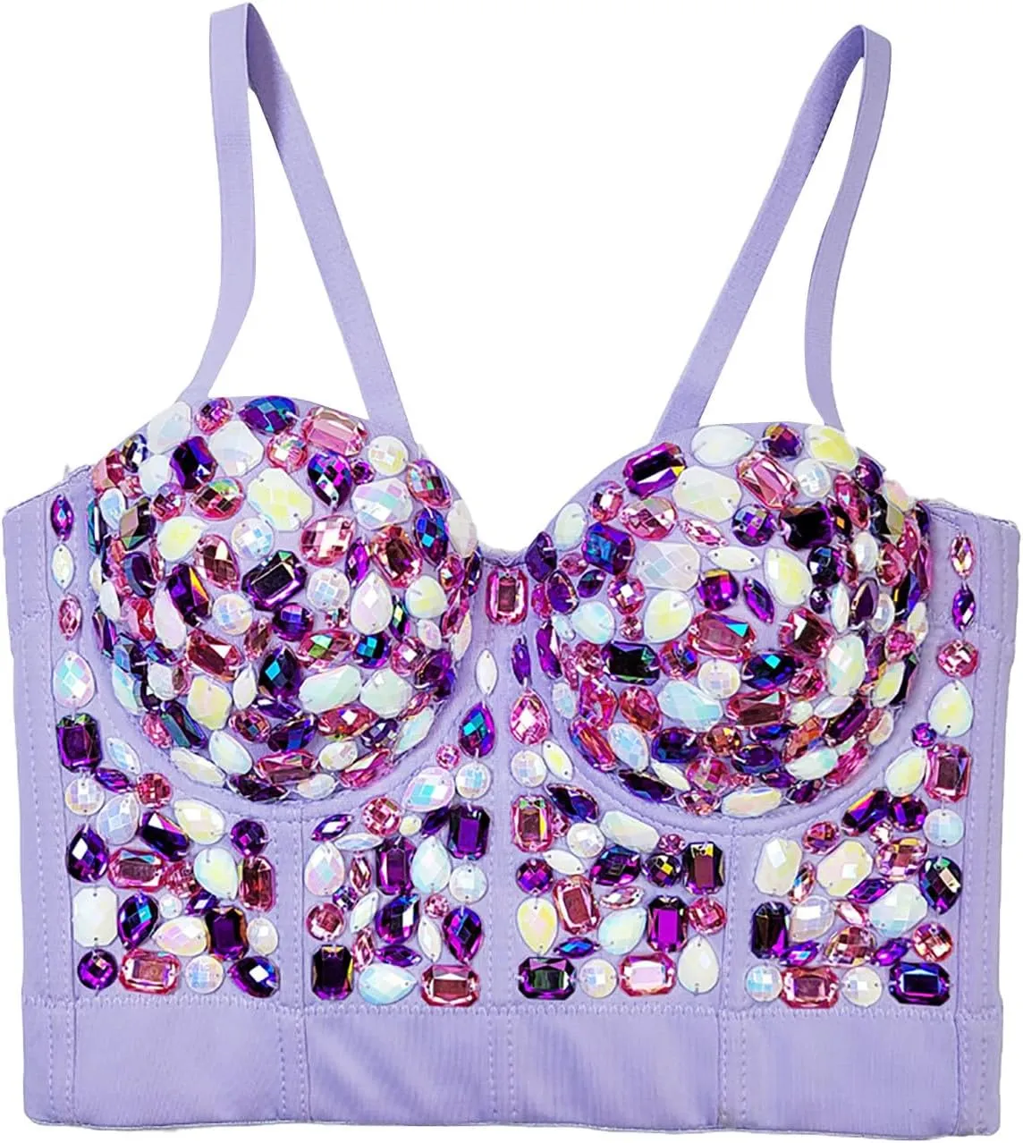 Xiaojmake Women's Handmade Rhinestone Bustier Colorful Diamond Sexy Push Up Bra Bustiers Punk Goth Crop Top Corset Vest