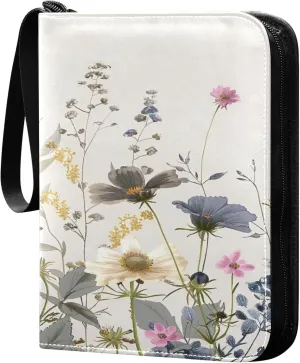 xigua Colorful Herbal Wildflower Card Binder 4-Pockets, Trading Card Binder 400 Pockets Baseball Card Binder Waterproof PU Leather Card Collection Binder for Games Card Album Card