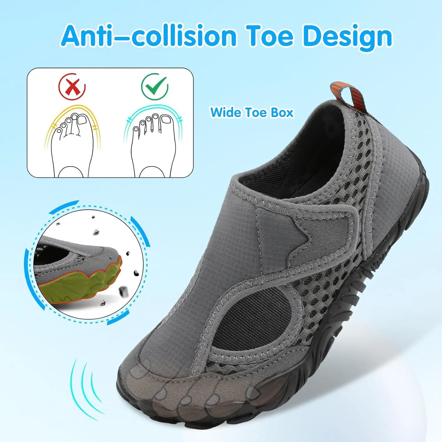 XIHALOOK Water Shoes for Kids Boys Girls Wide Toe Barefoot Quick Dry for Beach Swim Pool Surf Aqua Sports