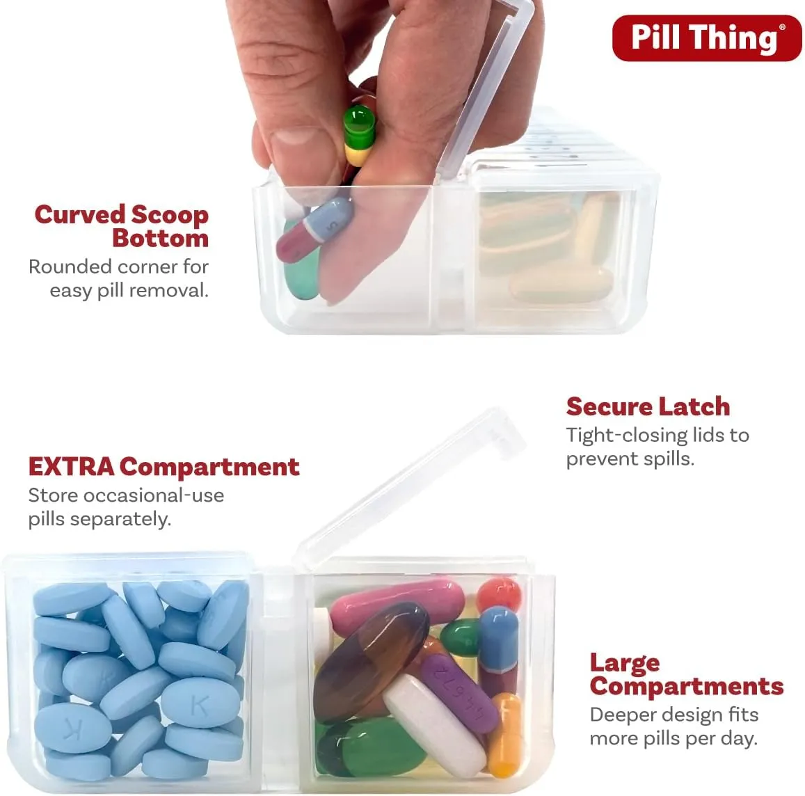 XL Once-a Day Monthly Pill Organizer Removable Lid for Easy Filling, Extra Large Compartments for 31 Days Plus Compartment for Extra Pills, BPA Free (Clear, XL - 1 Count (Pack of 1))
