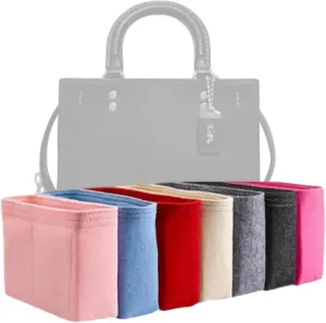 Xoppia Bag Organizer compatible with Coach Rogue 30. Felt Insert Liner for Women Tote Handbag. (Black, Style B: Side Zipper)